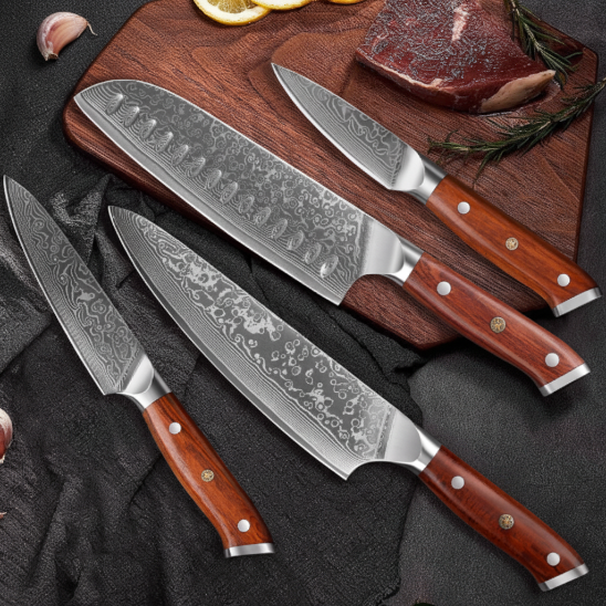 set de couteaux de cuisine damas avec œilletons